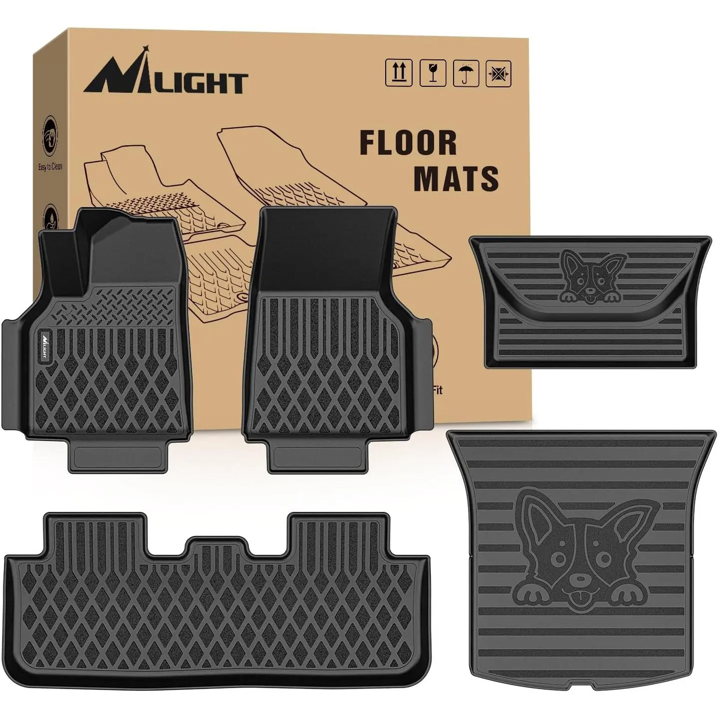 Nilight TPE Automotive Floor Mats & Cargo Mats 4-Piece Set for Tesla Model Y Juniper 2025-2026, All-Weather Custom Fit, Advanced CNC Cutting Heavy-Duty Liners, Includes Clips