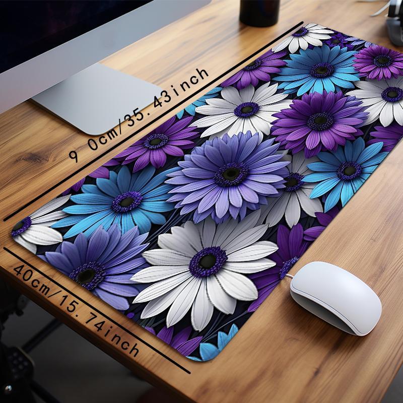 Daisy Floral Pattern Mouse Pad, Rectangle Gaming Mouse Pad with Rubber Base, Office Desk Keyboard Mat for Home Office, Desktop Accessory