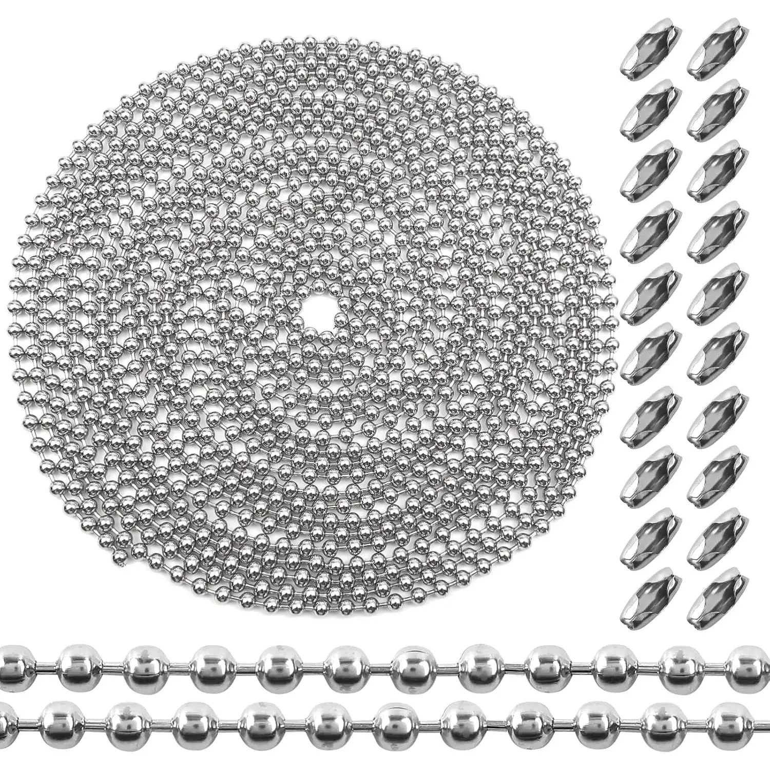 9.8  Stainless Steel Ball Bead Chain 4.5 mm Beaded Chain with 10 count Matching Connector Clasps for  Making Necklace   Tag Chain