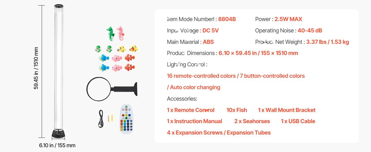Bubble Tube Lamp 16 Color LED Sensory Aquarium Light, 5 Ft Length, Water Resistant Mood Night Light For Relaxation And Stress Relief, Calming Therapy, Visual Stimulation, Home Decor And Classroom Use Bubble Tube Lamp 16 Color LED Sensory Aquarium Light, 5 Ft Length, Water Resistant Mood Night Light For Relaxation And Stress Relief, Calming Therapy, Visual Stimulation, Home Decor And Classroom Use