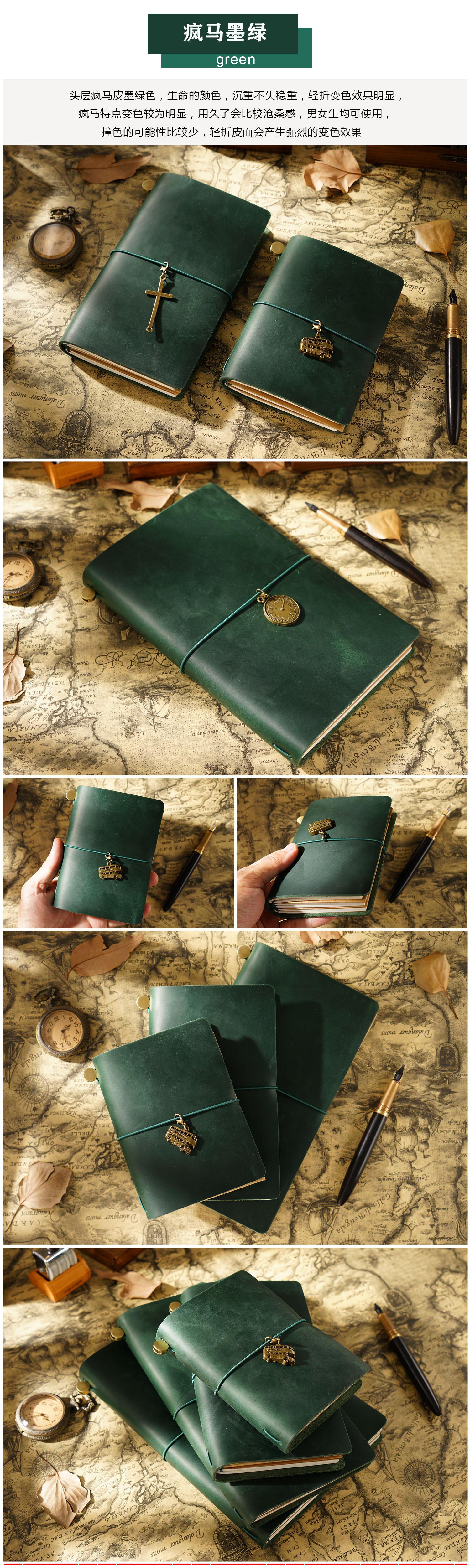 AIGUONIU Leather Notebook Handmade Vintage Cowhide Diary Passport Size TN Travel Notebook Cover Journal Sketchbook Planner