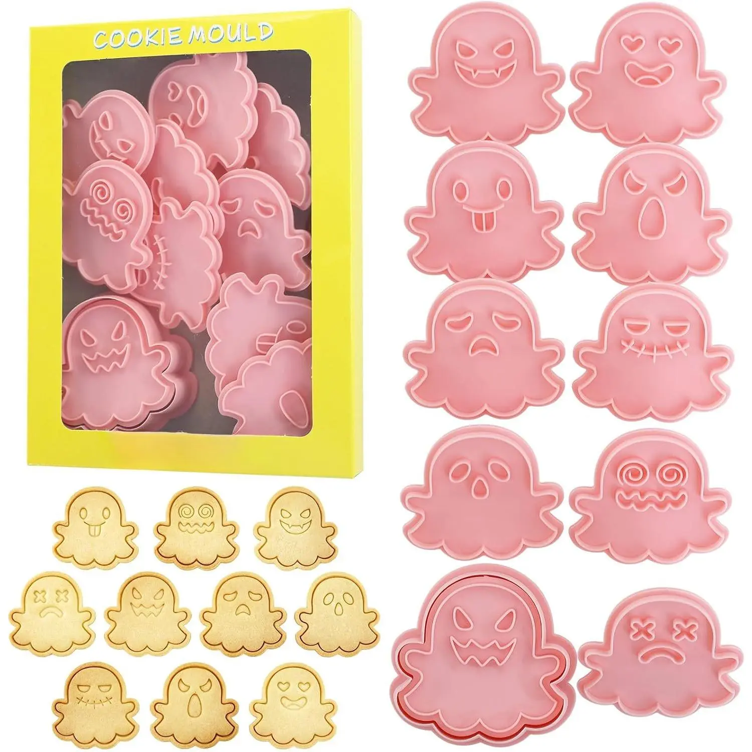 10 count Halloween  Cookie Cutters  Cute Spooky  Baking Tools | Playful Ghosts Cookie Molds, -Grade Plastic, Ideal For Halloween Themed Cookie & Fondant Making