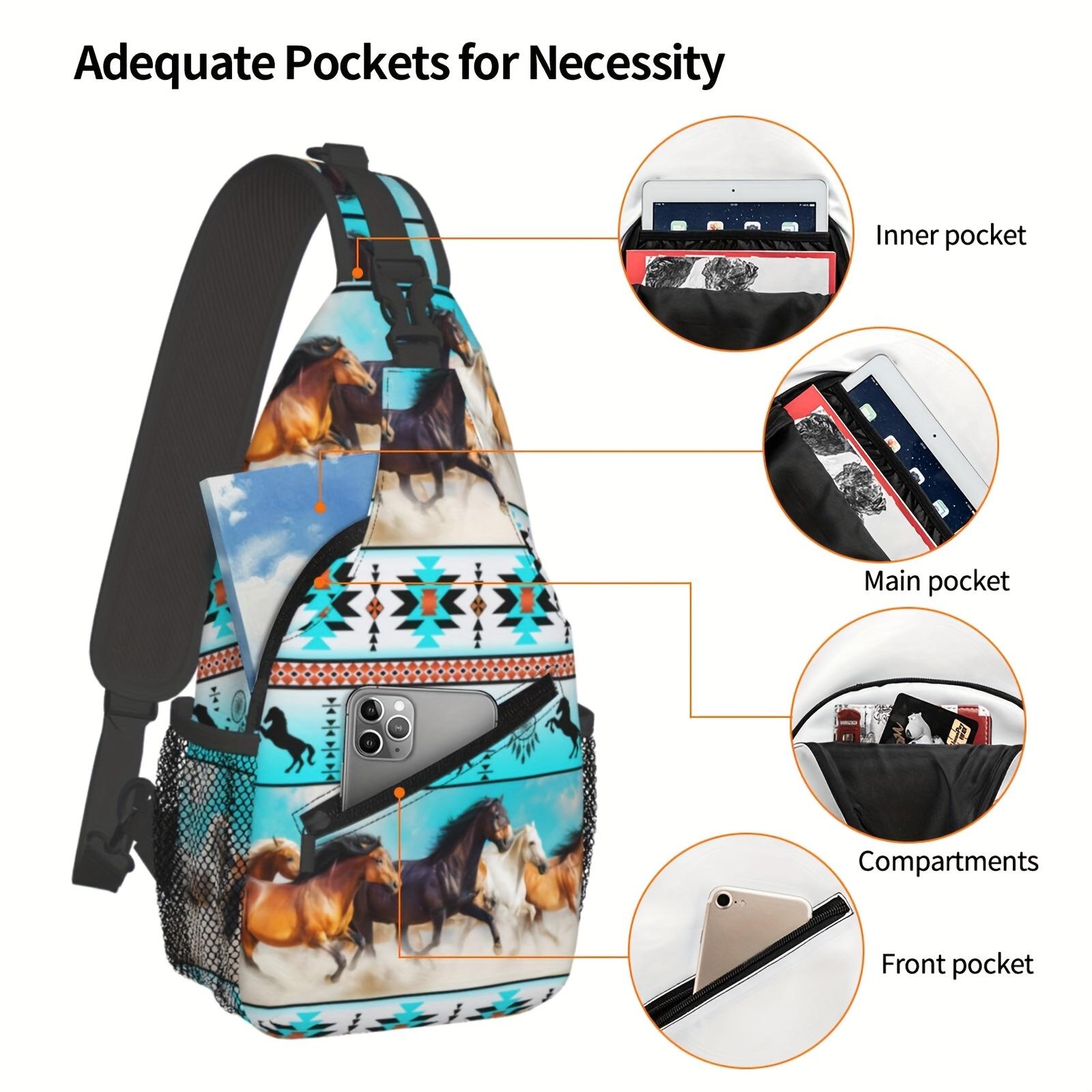 Crossbody Chest Hiking  Southwest Tribal Art Cowboy Desert Horse Shoulder Folding Large Capacity Can Be Used For Shopping, Leisure Travel Beach Fishing  Travel Must Have  For School Back Christmas Gift backpack
