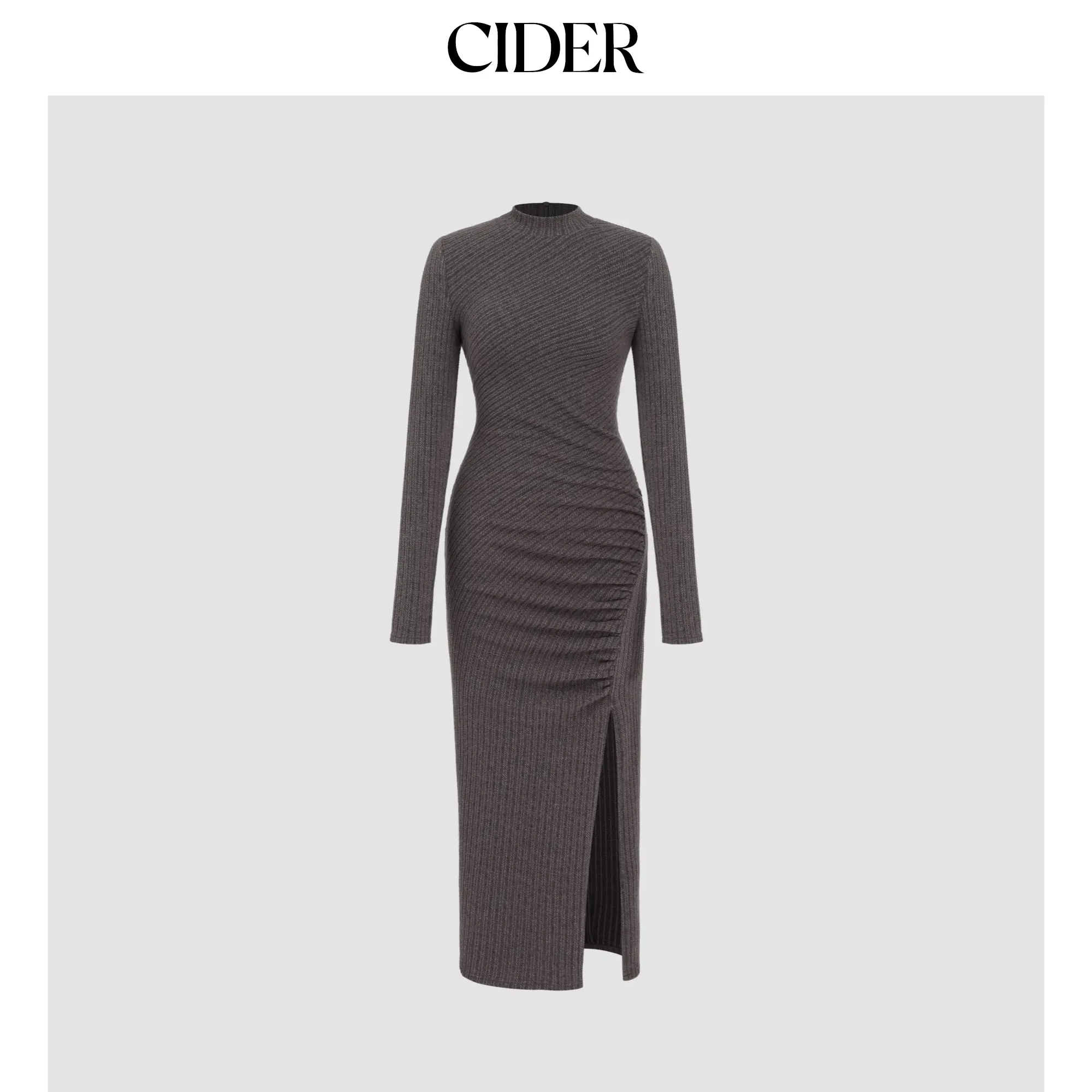 Cider [size 0-26] Rib Knit Stand Collar Asymmetrical Split Midi Dress SummerFinds