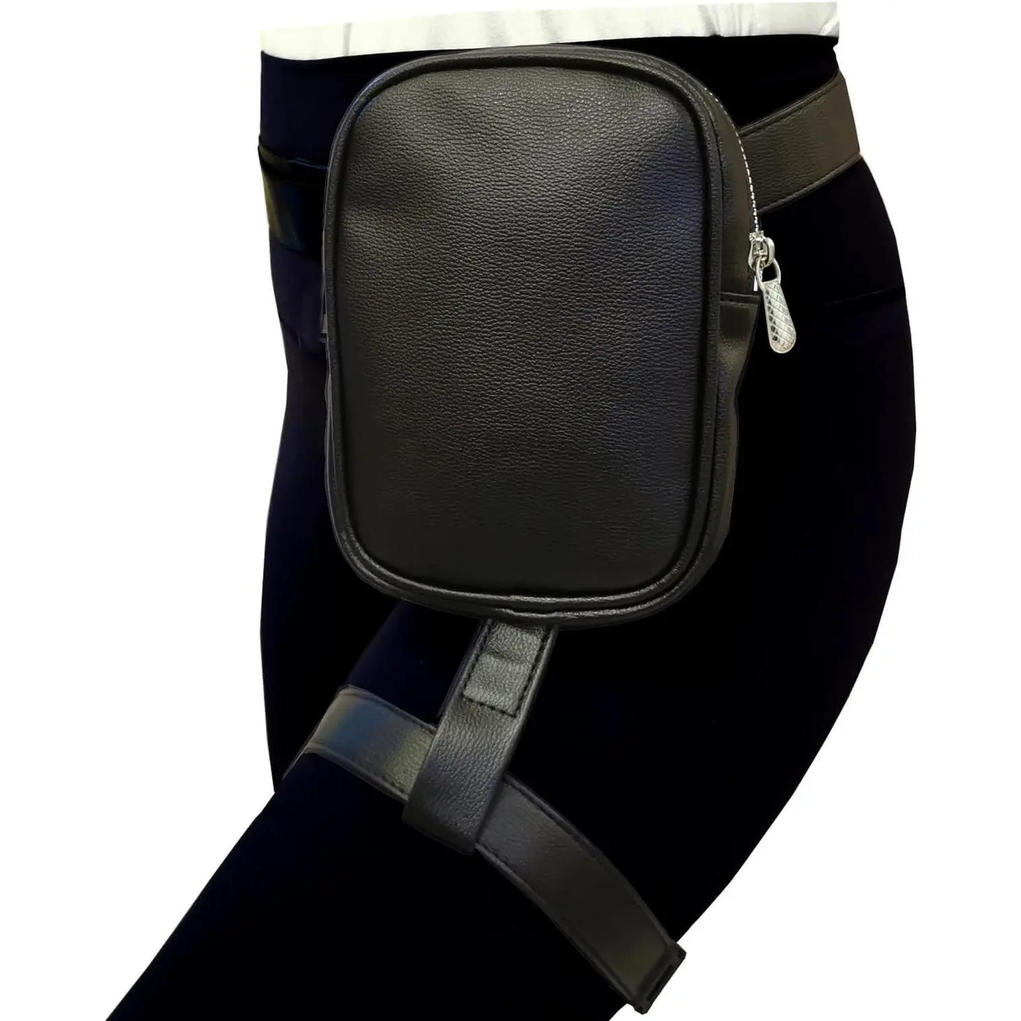Plus Size Leg Harness Bag Synthetic Leather Thigh Pouch Hip Fanny Pack Women Black