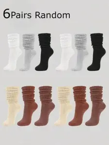 Youth Socks Pack, Ladies Crew Socks Solid Color, Simple Versatile Design, Fall Winter Fuzzy Socks, Knit Split Socks, Men's Tight Medium Calf Socks