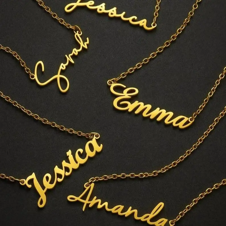 AS968 Customizable Name Script Pendant Necklace, Stainless Steel Jewelry, Unisex DIY Fashion Accessory, Exclusive Everyday Wear Gift for Holiday or Birthday