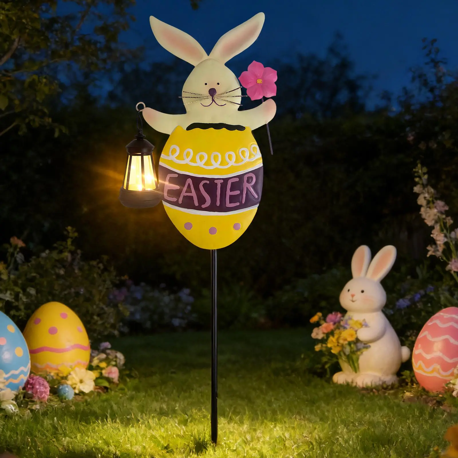 Large Solar-Powered Outdoor Bunny Lantern with Stakes, Easter Spring Garden Patio Festive Decor, Party Supplies, Home Holiday Display Gift Choice