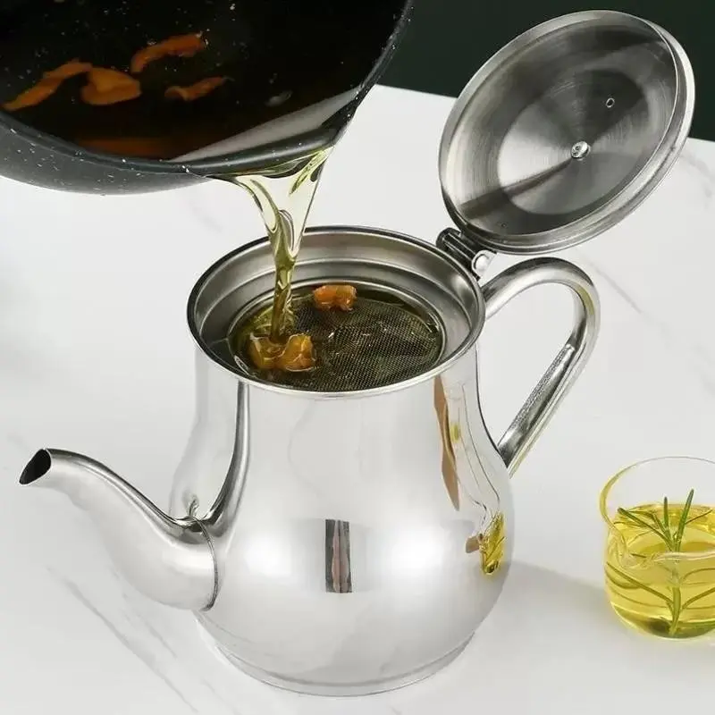Stainless Steel Oil Bottle, Large Capacity Non-Stick Oil Storage, Multi-Purpose Condiment Bottle, Household Oil Filter & Separator