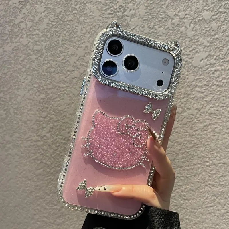 Premium New Diamond-Studded Cat Bow Phone Case For iPhone 17 Air 16 15 14 13 12 Pro Max Plus, Drop Protection Case