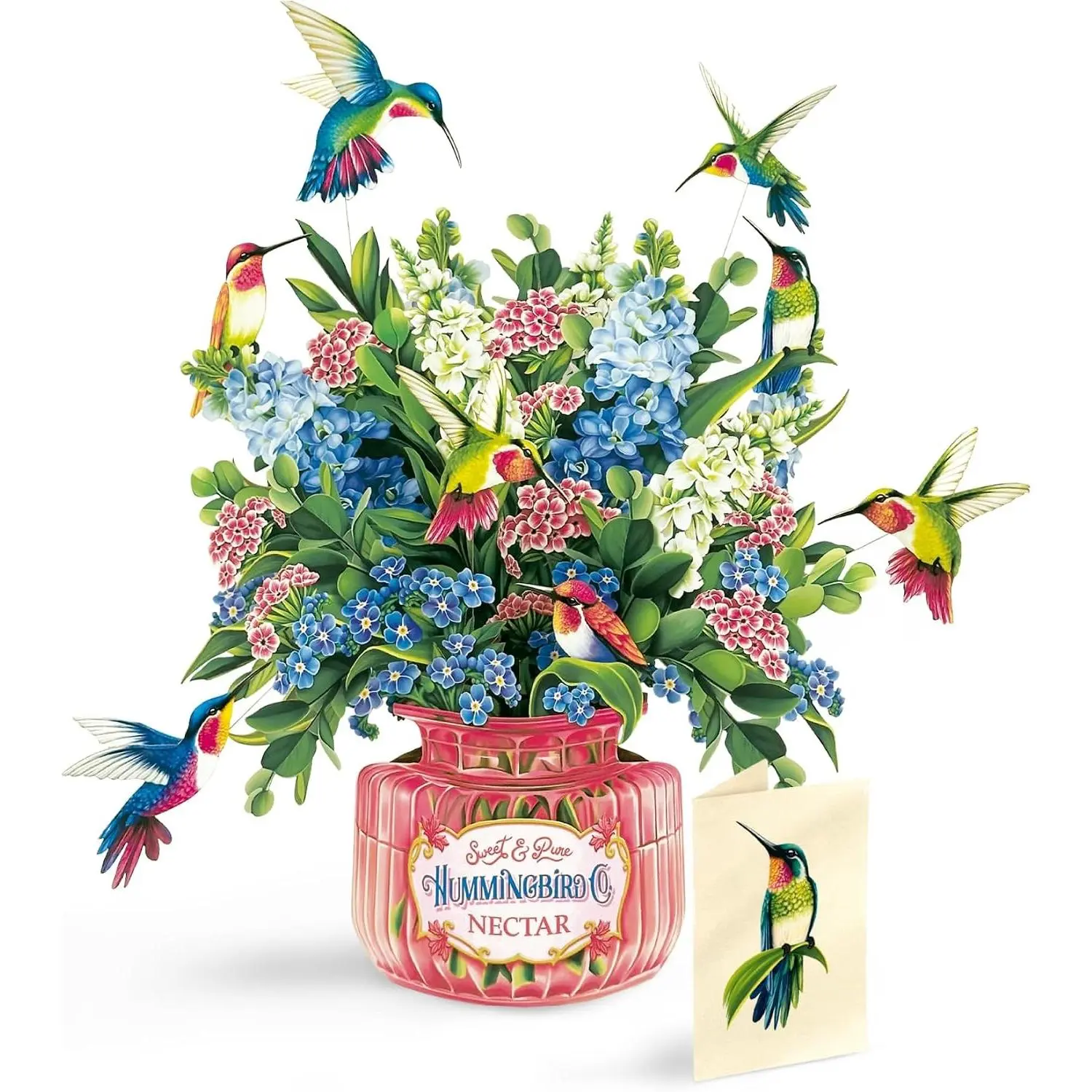 Pop Up Cards, Hummingbird Oasis, 12 Inch Life Sized Forever Flower Bouquet 3D Popup Greeting Card, Birthday Cards, Thank You Card, Blank Notecard & Envelope
