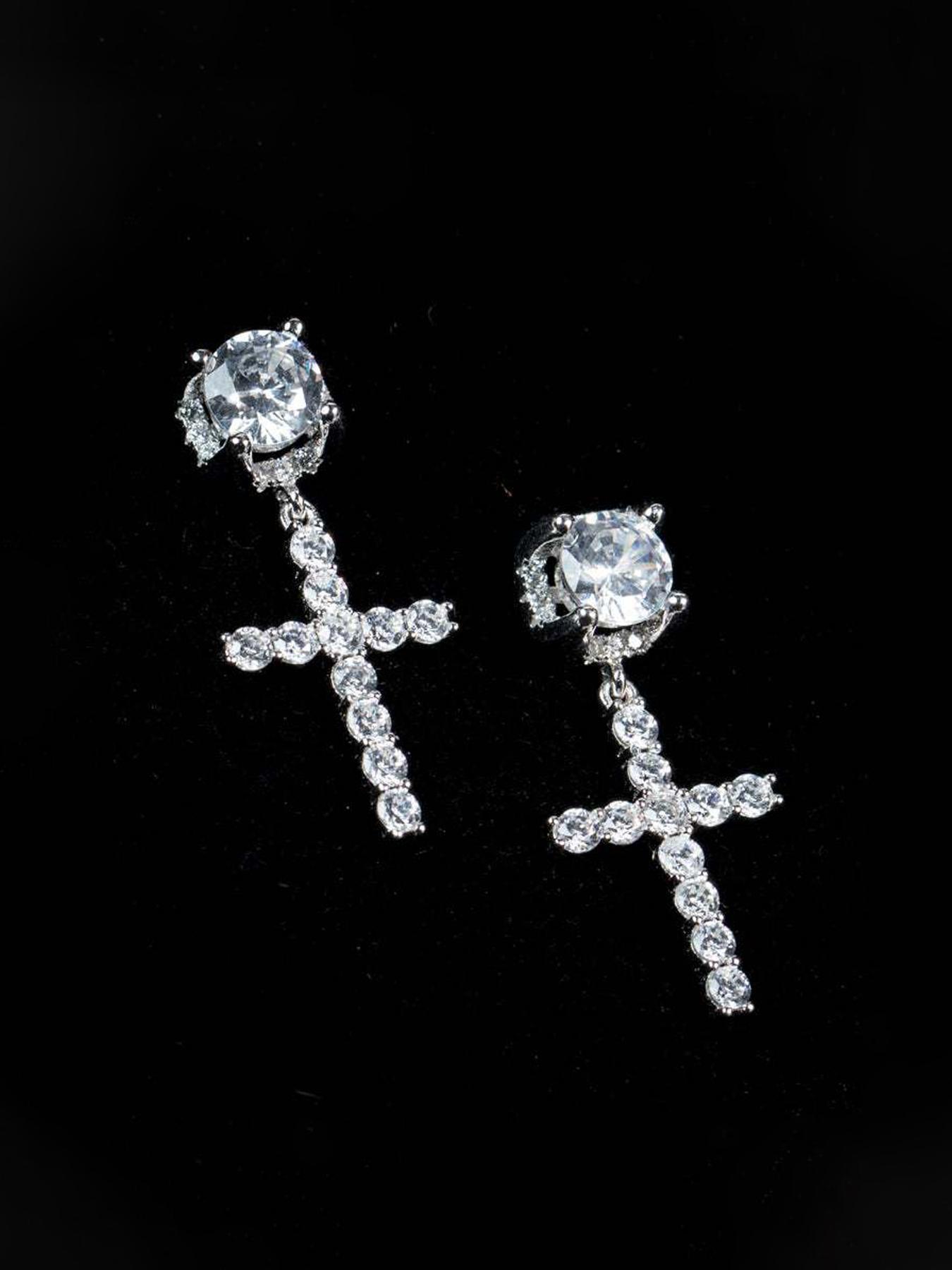 Hip Hop Cross Design Dangle Earrings, Studded Cross Earrings, Cubic Zirconia Decorated Earrings for Men & Women, Fashionable Jewelry for Party, Daily Decor, Trendy All-match & Exquisite Jewelry for Birthday Gift