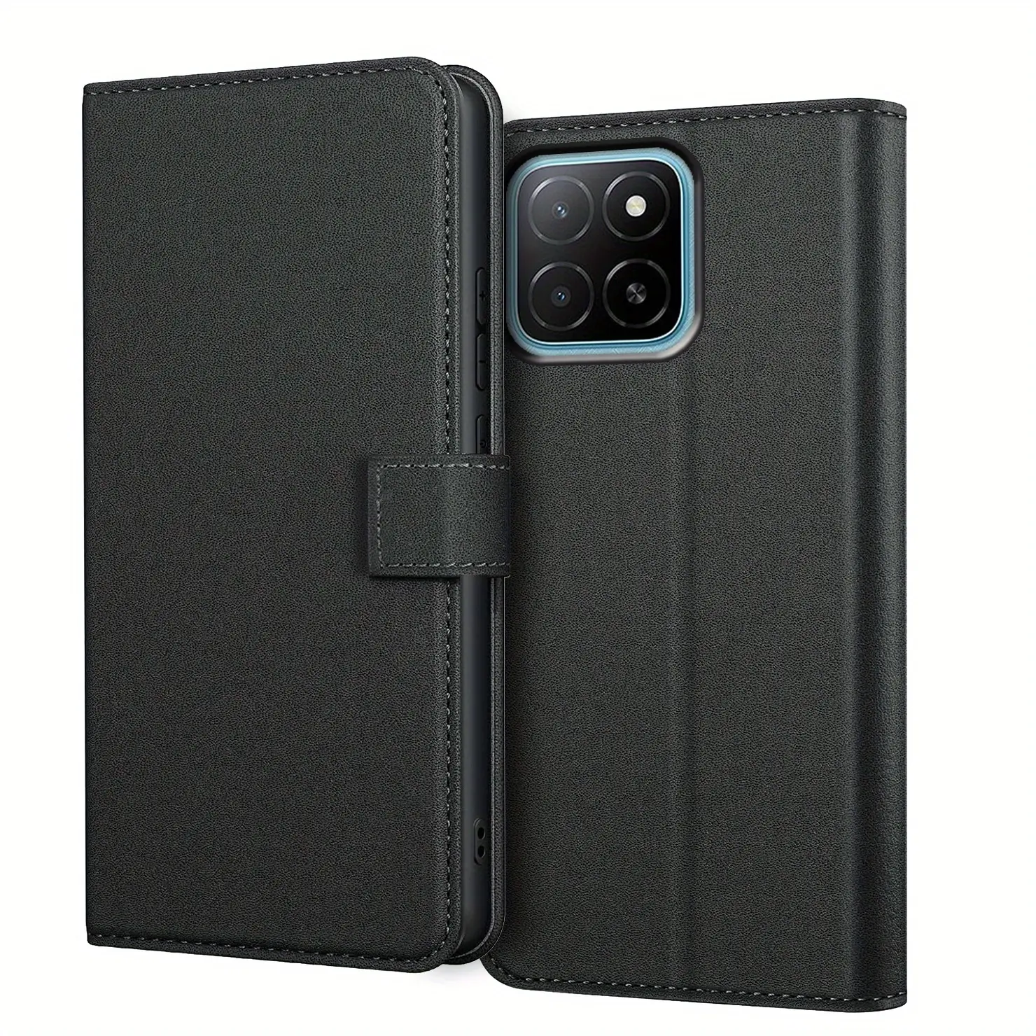 Mobile Phone Case For Honor X5B / Honor X5B+ Plus / Honor X6C, With Kickstand PU Leather Card Slot Black Wallet Flip Protective Phone Case Cover