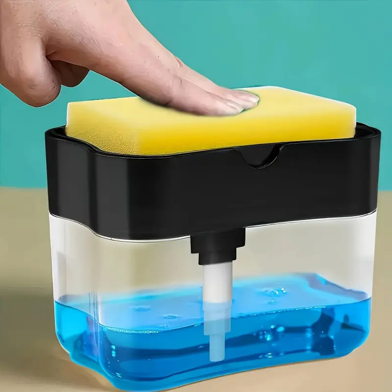 Automatic Dishwashing Liquid Dispenser - Battery-Free Manual Pump, Plastic-Free Composite Wheat Material, Liquid Soap Sponge Holder for Home Dishwashing Station, Commercial Kitchen Catering Equipment