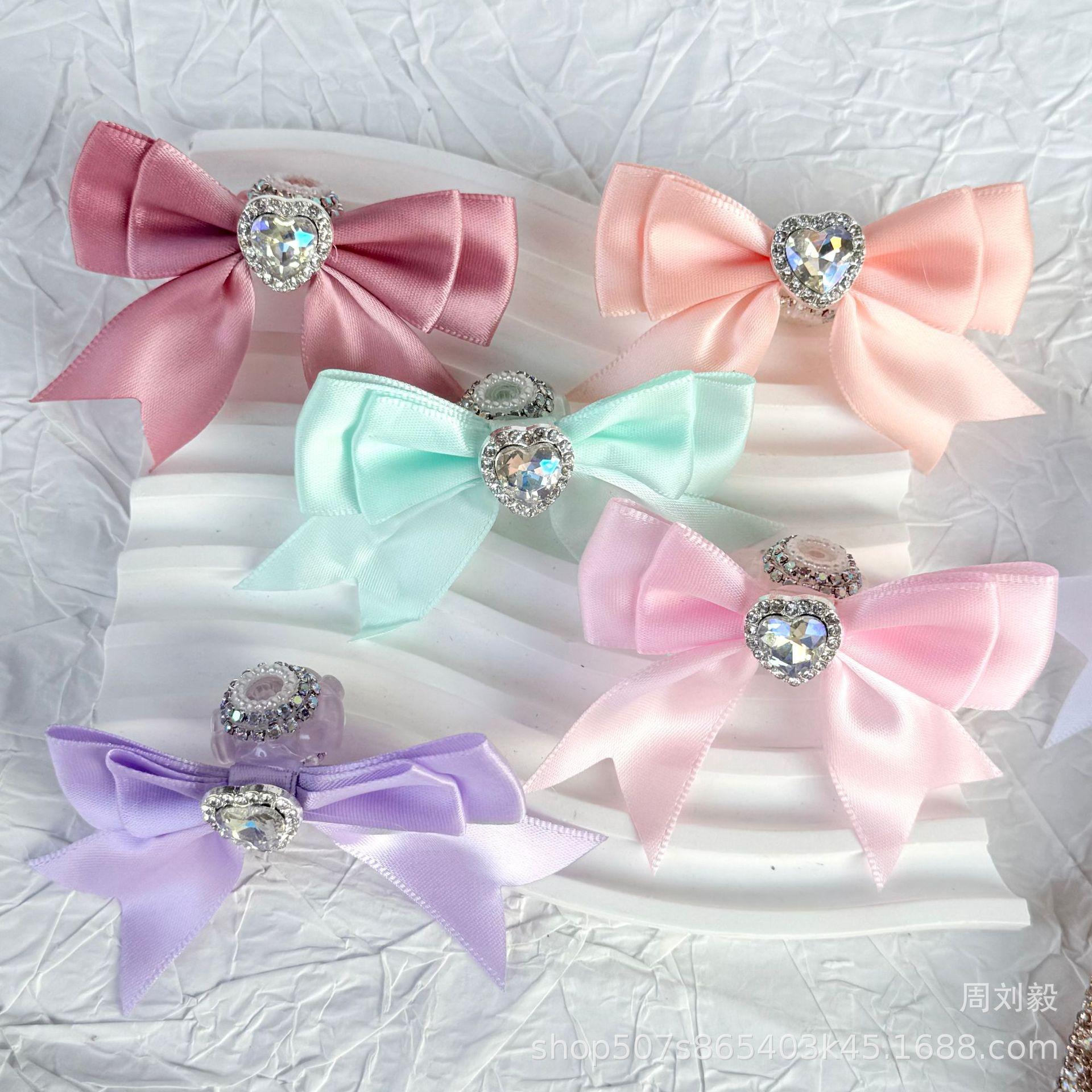 French-style candy-colored beaded bow accessory with rhinestones, satin double-layer bow accessory, beaded pen accessory, decorative piece