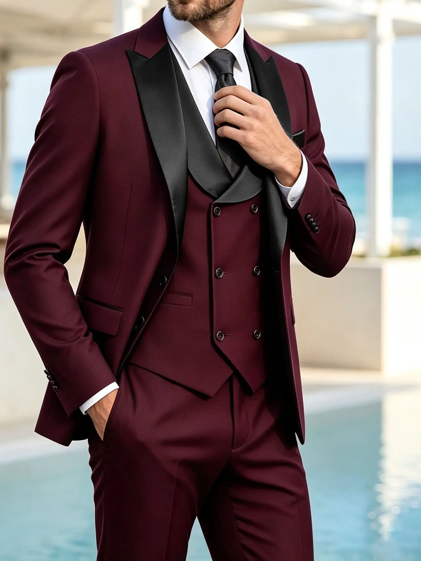 Men's Blazer Three-Piece Set, Single Jacket + Vest + Pants, Notched Lapel Design, Suitable for Sleep, Parties, Business Dinners