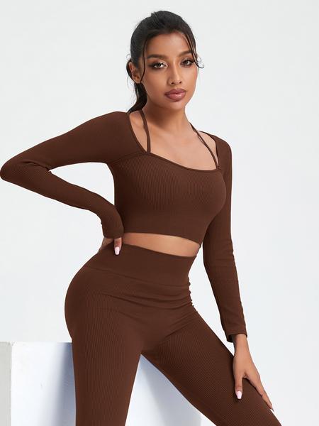 Women's Long Sleeve Casual Fitness Top, Fitness Activewear, Fitted Polyester Fabric, All Season Wearable Gym Training, Comfortable & Stylish Design