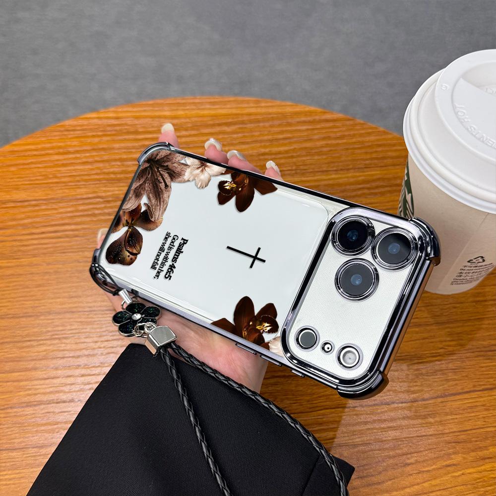 Premium Plating Edge Bible Verse Case With Hand Strap For iPhone Samsung Galaxy 17Pro Max Air 16 15Plus 14 13 12 11 XR XS S25 S24 S23 S22 Aesthetic Cross Floral Case For Religious Women Daily Decor.NN129