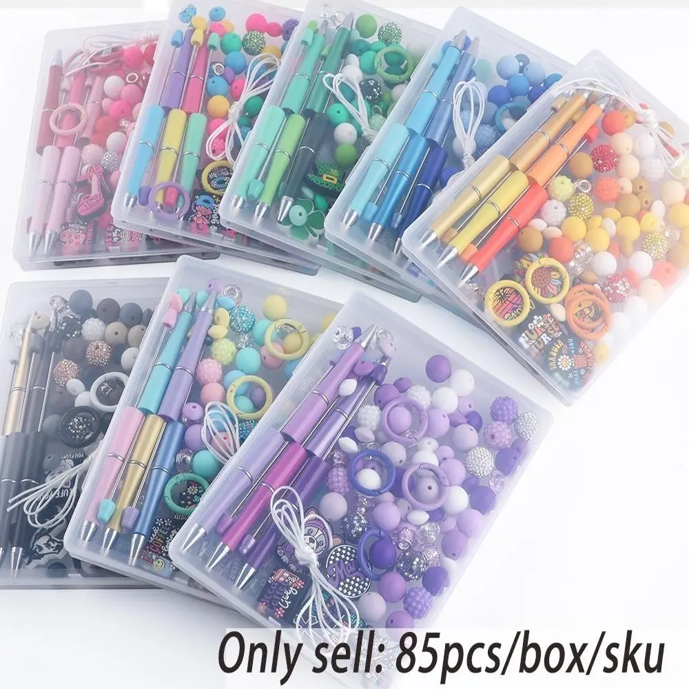85 boxed DIY bead pens, Bead set, and silicone focal beads, silicone round beads, suitable for jewelry making, matching DIY bracelets, hanging ropes, bead pen accessories, DIY Craft Set, Jewelry Making Supplies, Beading Supplies