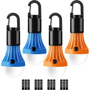 4 Packs Portable LED Camping Lantern Bulbs With Clip Hook, 3 Lighting Modes Tent Hanging Light, Batteries Included Emergency Lamp for Hiking Camping Hurricane Power Outages, Father's Day Outdoor Survival Gift