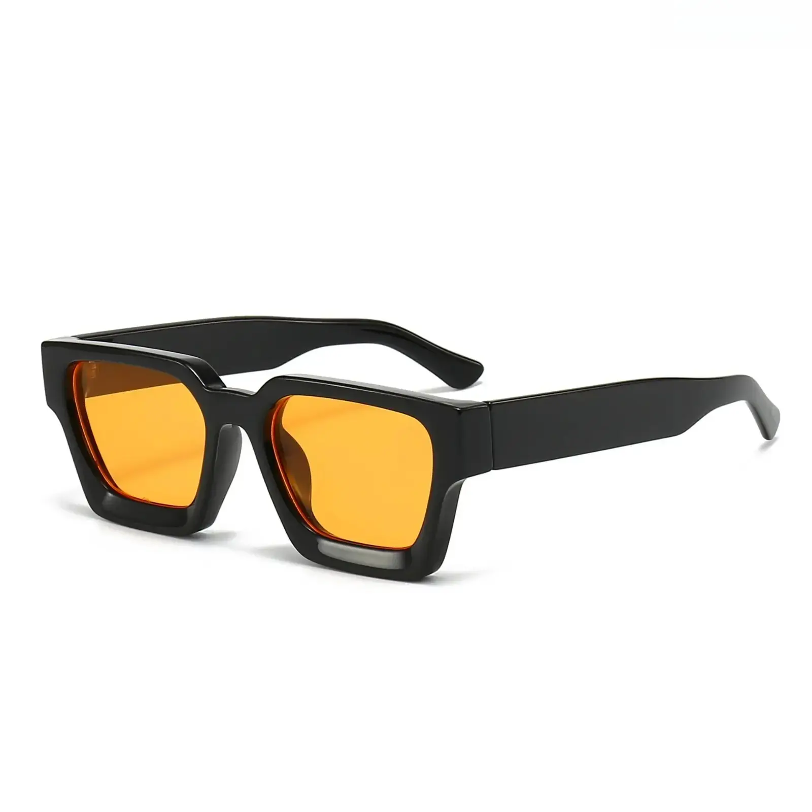 Unisex Retro Square Sunglasses for Women & Men, Y2K Vintage Thick Black Frame Orange Tinted Lens Shades, UV400 Protection Fashion Eyewear for Streetwear, Festival, Travel, Driving & Daily Wear