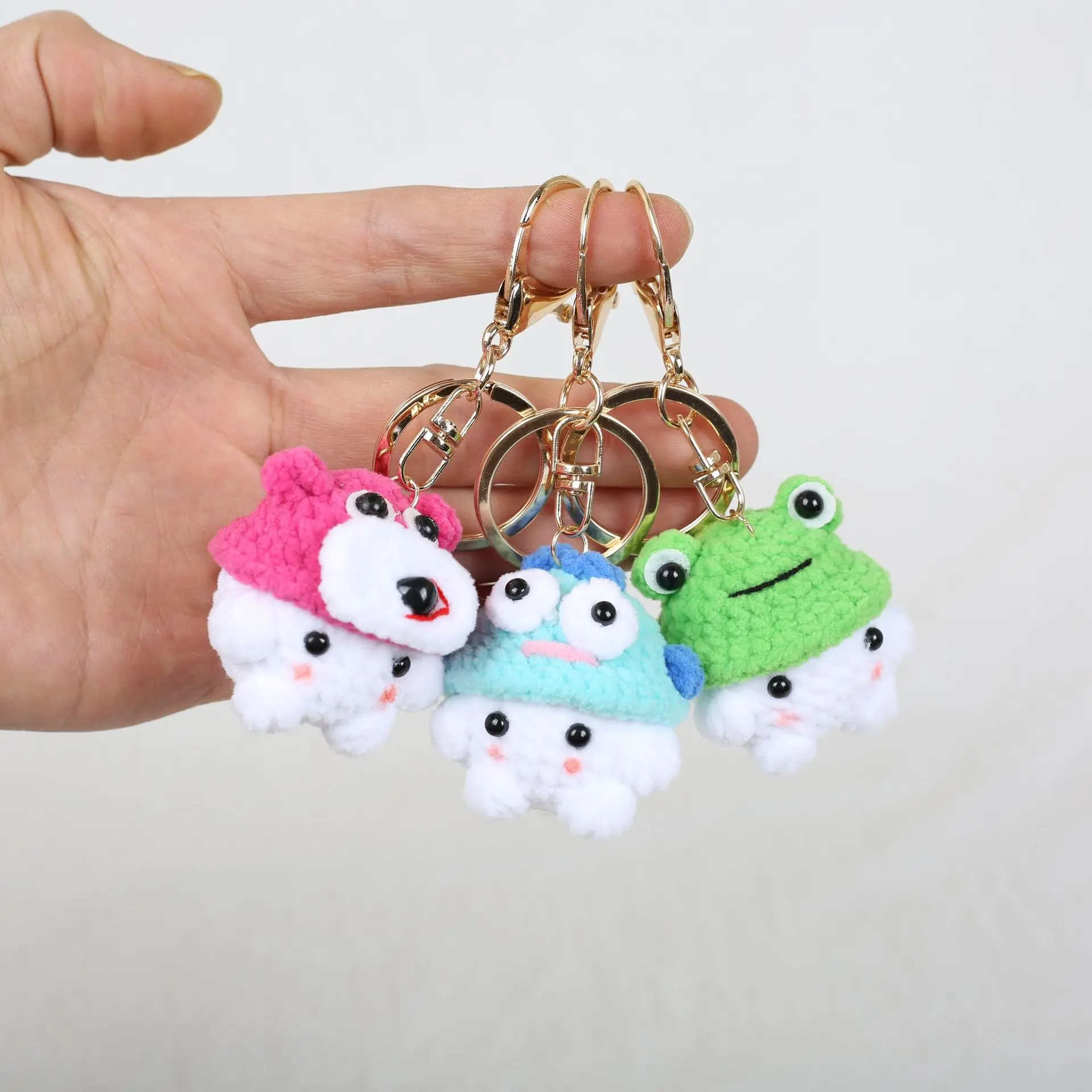 Handmade Crochet Dolls Knitting Yarn Bag Crochet DIY Cute Pendant Keychain Mushroom Head Frog Rabbit