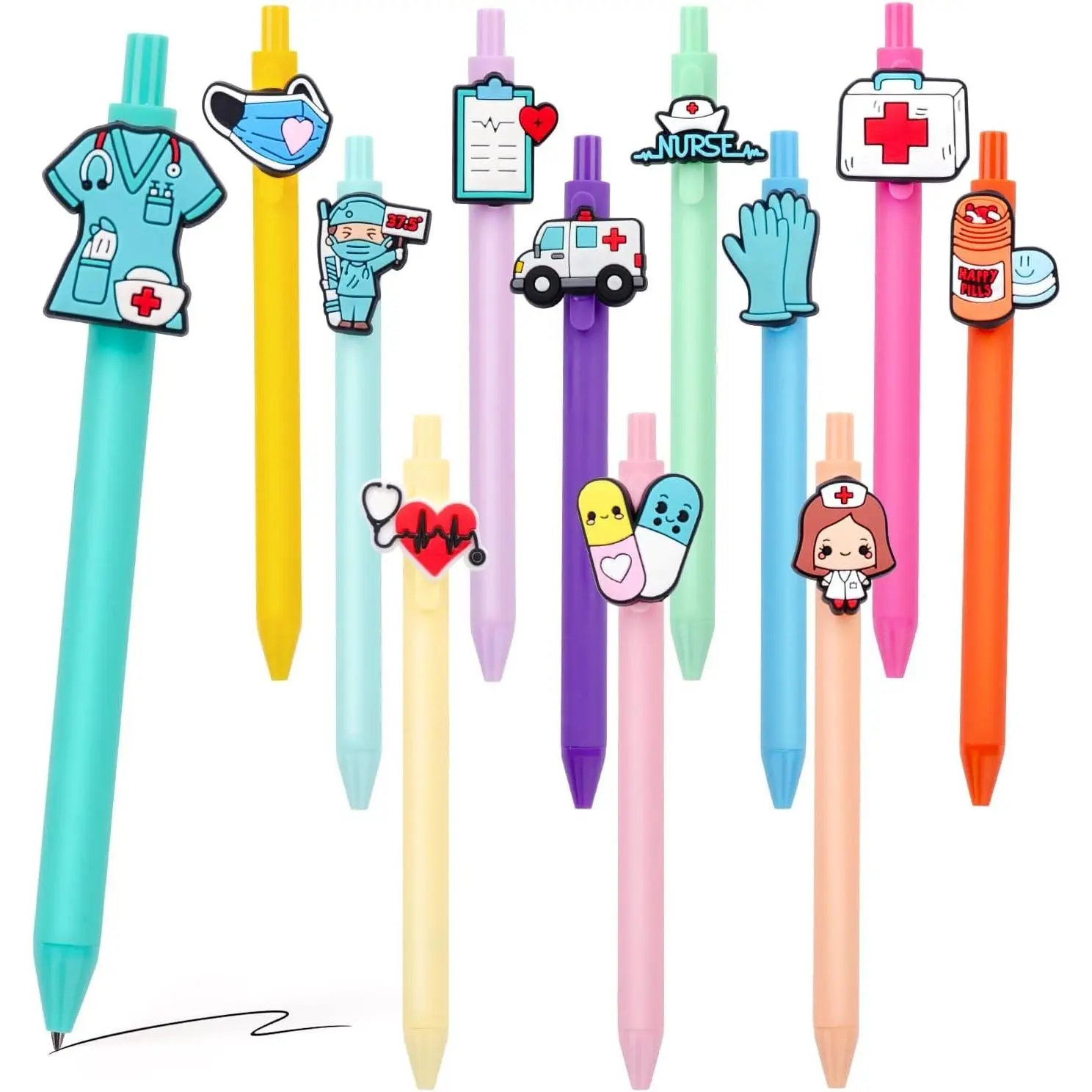 12 Pcs Cute Nurse Pens Set for Work, Funny Nurse Essential Accessories for CNA, RN, Medical Assistants & Nursing Students, Nurse Week Appreciation Gifts (Black Ink 1.0 mm)