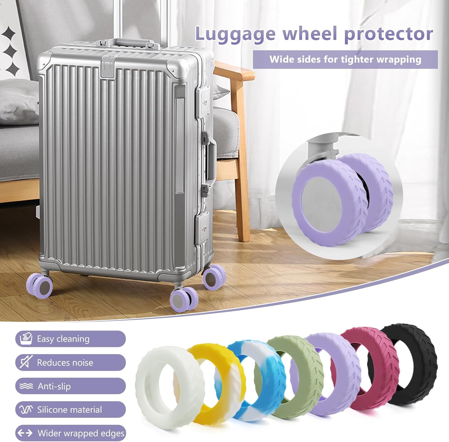 Luggage Wheel Covers,Silicone Suitcase Wheel Cover for 2-2.4'' Spinner Wheel,Reusable Carry On Luggage Wheel Protector,Upgrade Suitcase Wheel Protective,Essential Travel Accessories