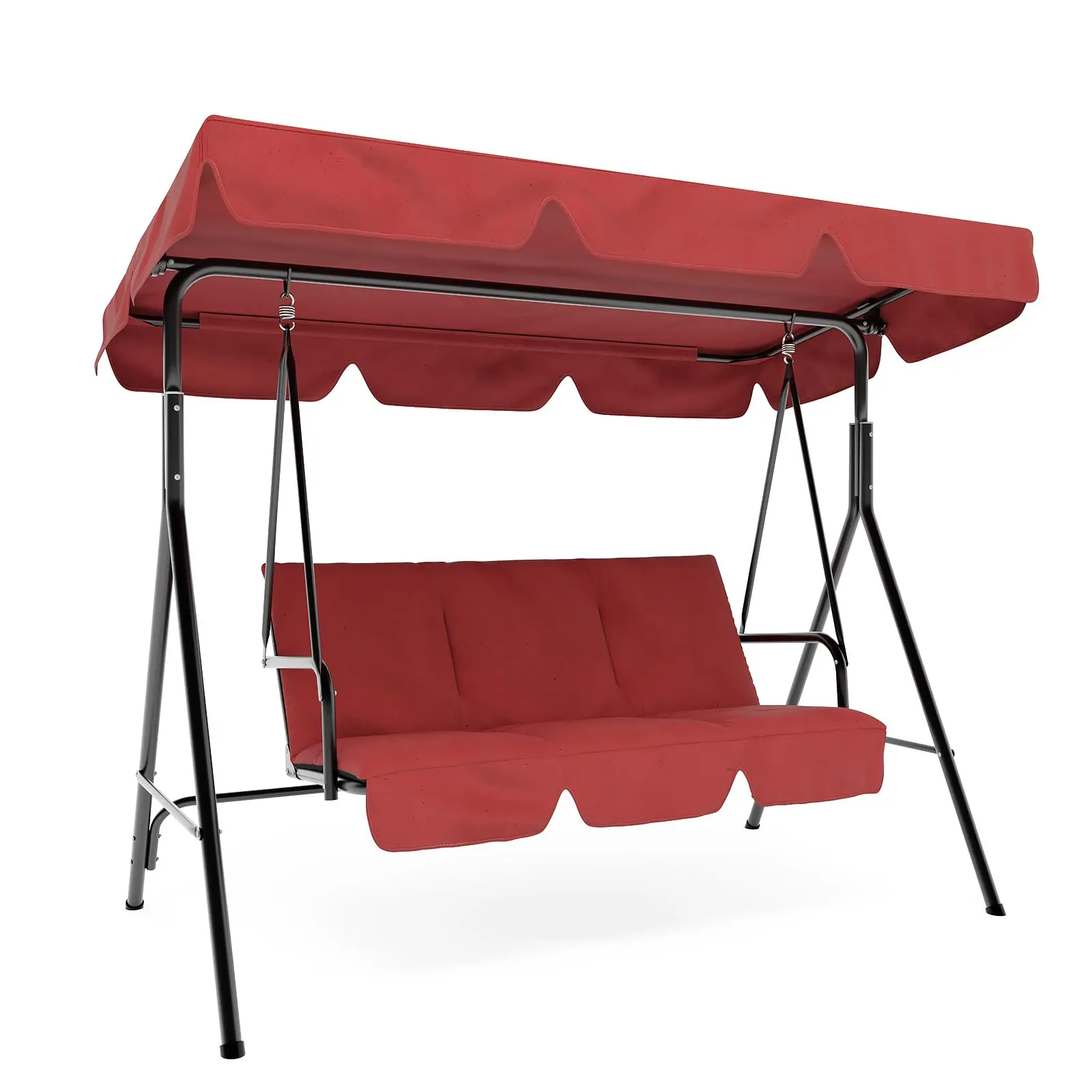 Outdoor 3-Seat Swing Glider Chair with Adjustable Shade Canopy, Waterproof Thickened Cushions & Strong Spring Hooks, Sturdy Steel Frame Porch Swing Furniture for Garden, Backyard and Balcony