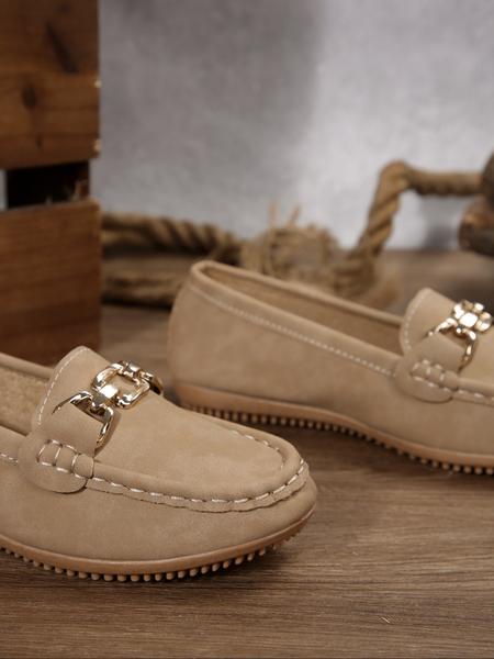Women's Casual Round Toe Loafers, All-Season Slip-On Shoes, Comfortable Walking Flats, Metal Buckle Decor, Ideal for Work & Daily Wear