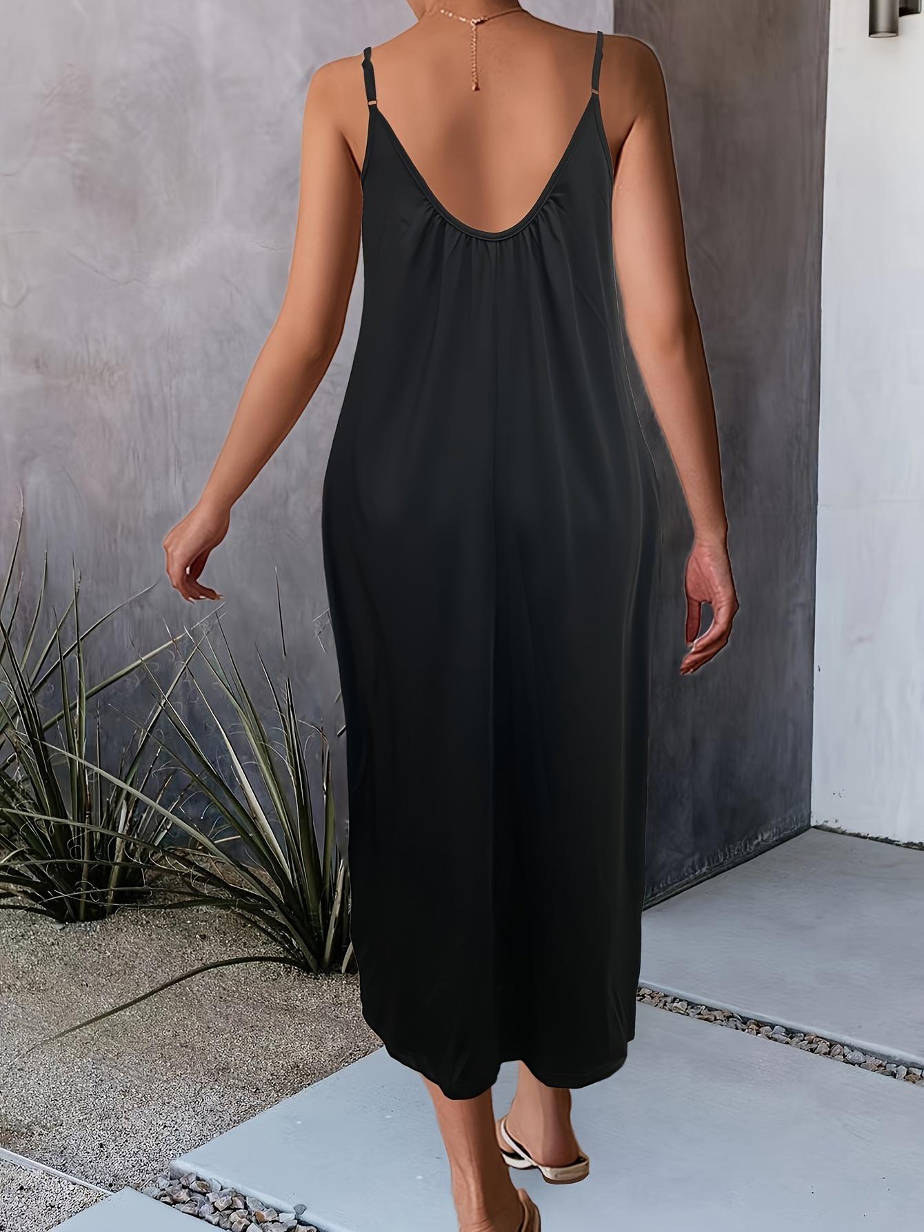 2026 Women's Solid Color Backless Spaghetti Strap Cami Dress,Casual Sleeveless Dress for Summer, LadiesClothes for Beach Holiday Vacation, Casual Comfy Classy