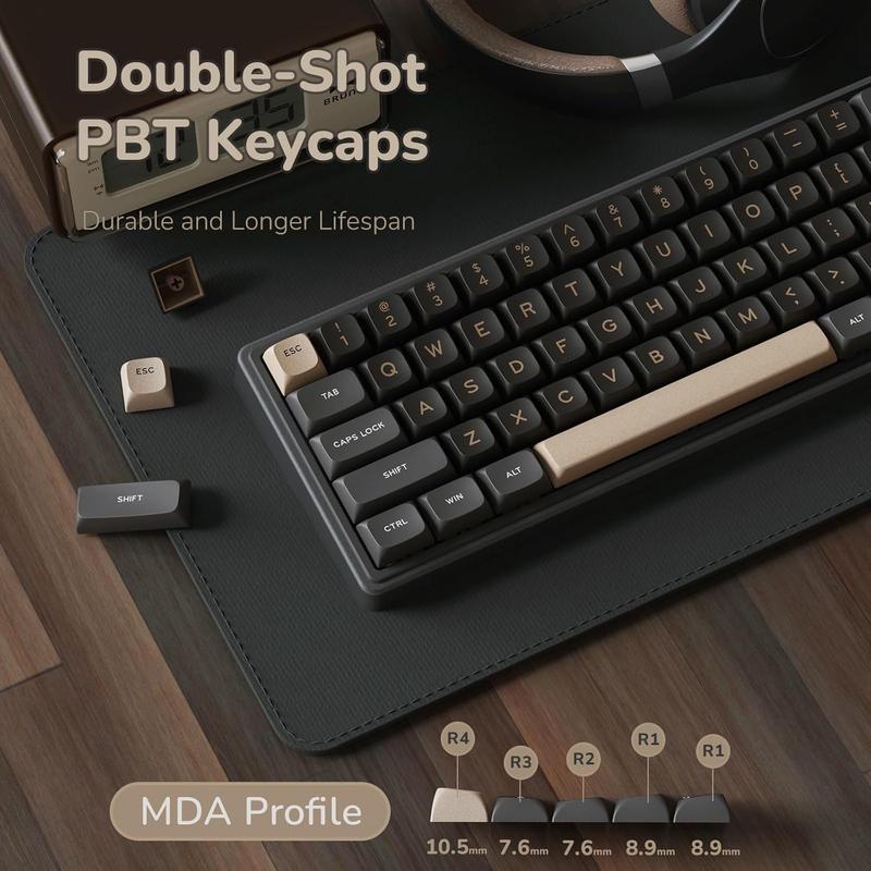 R65 Wired Gaming Keyboard with Volume Knob, 60% Percent RGB Backlit Mechanical Keyboard Gasket Mount with PBT Keycaps, MDA Profile, QMK/VIA, 66  Hot Swappable Cream , Black