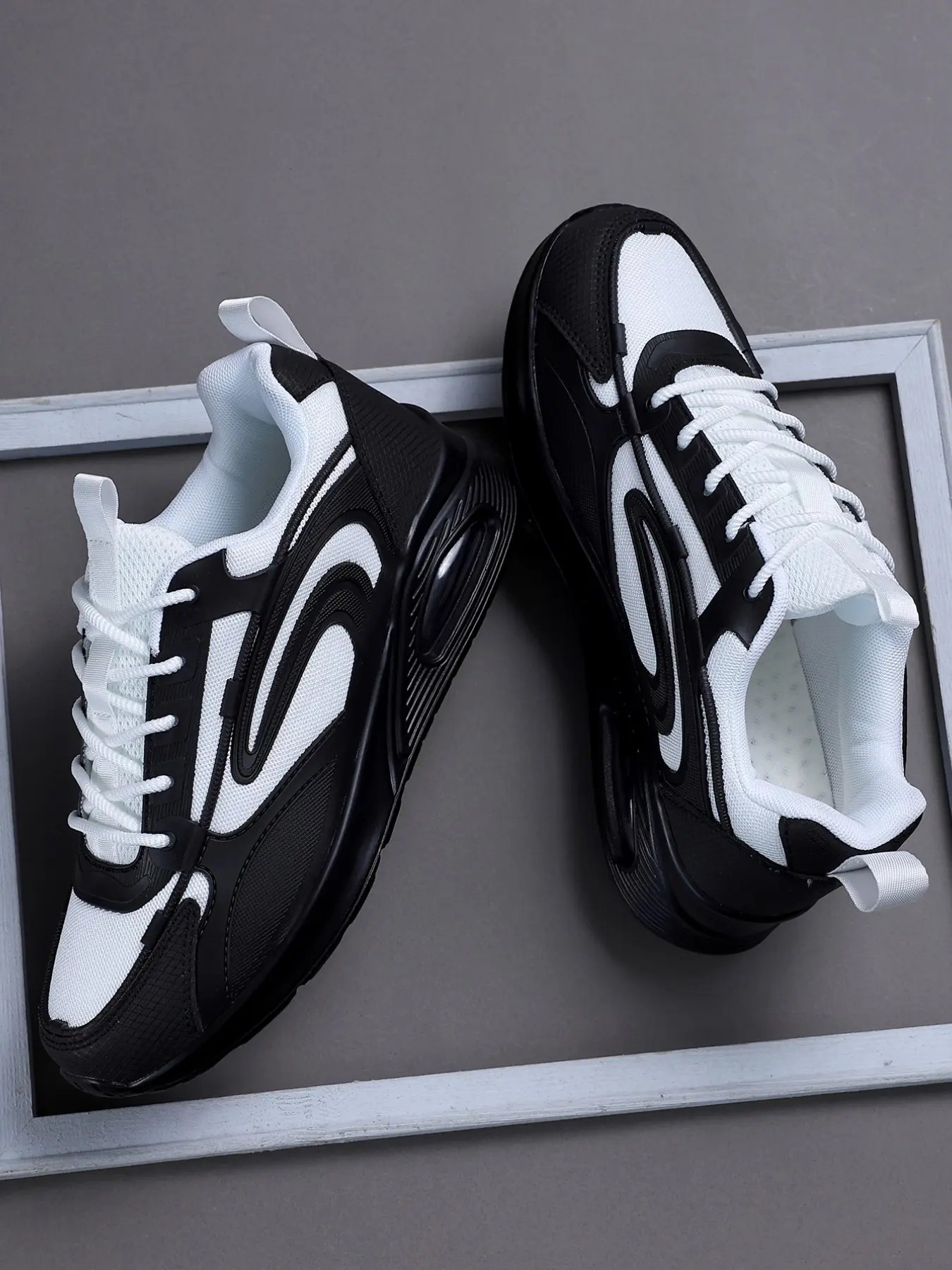 Men's Low Top Sporty Sneakers, Breathable Mesh Upper, Anti-Slip Tpu Sole, Casual Outdoor Shoes, All-Season PU Leather