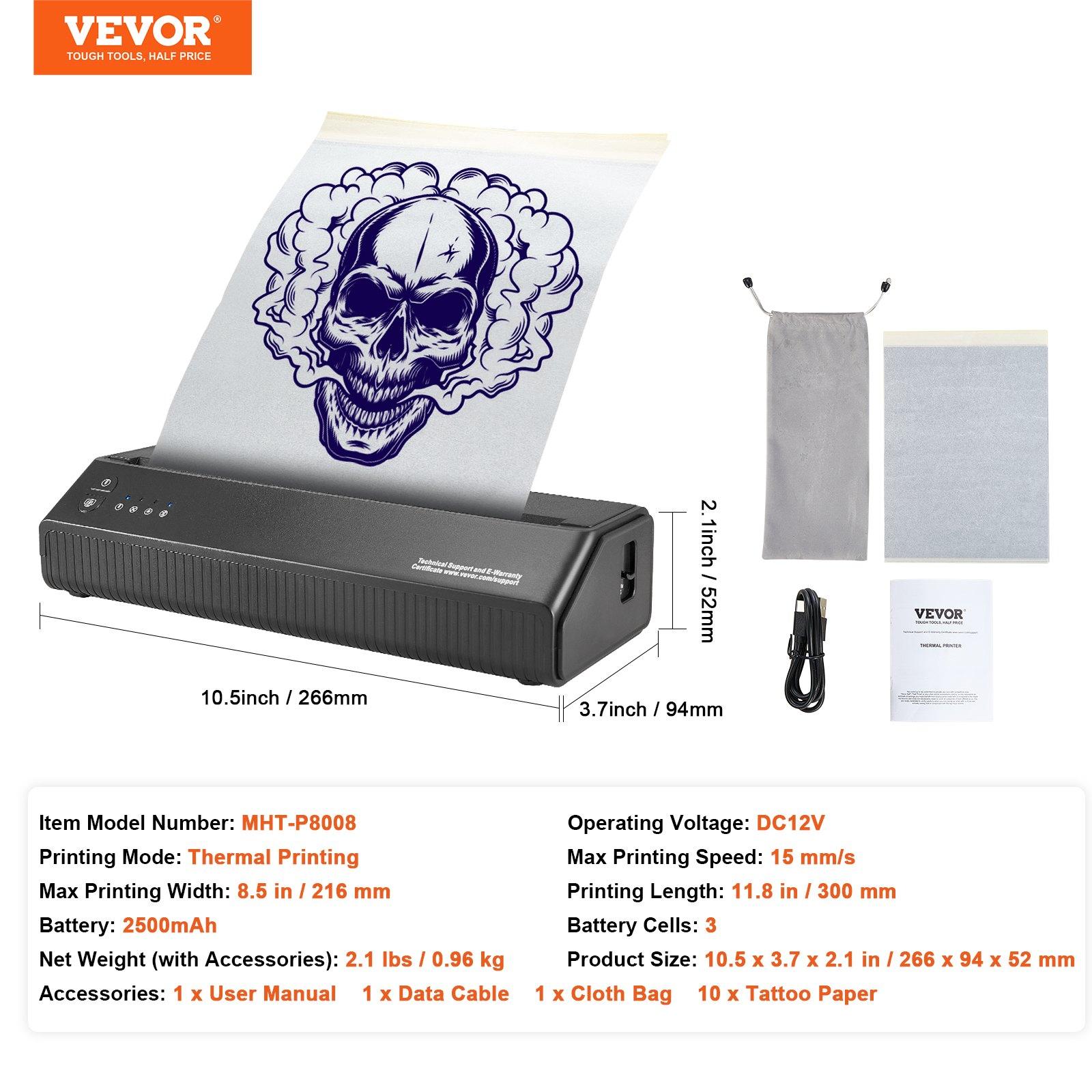 VEVOR Tattoo Stencil Printer, Wireless Bluetooth Tattoo Printer Transfer Stencil Machine with 10Pcs Transfer Paper, Compatible for iOS&Android Phone, iPad&PC (with Storage Bag)