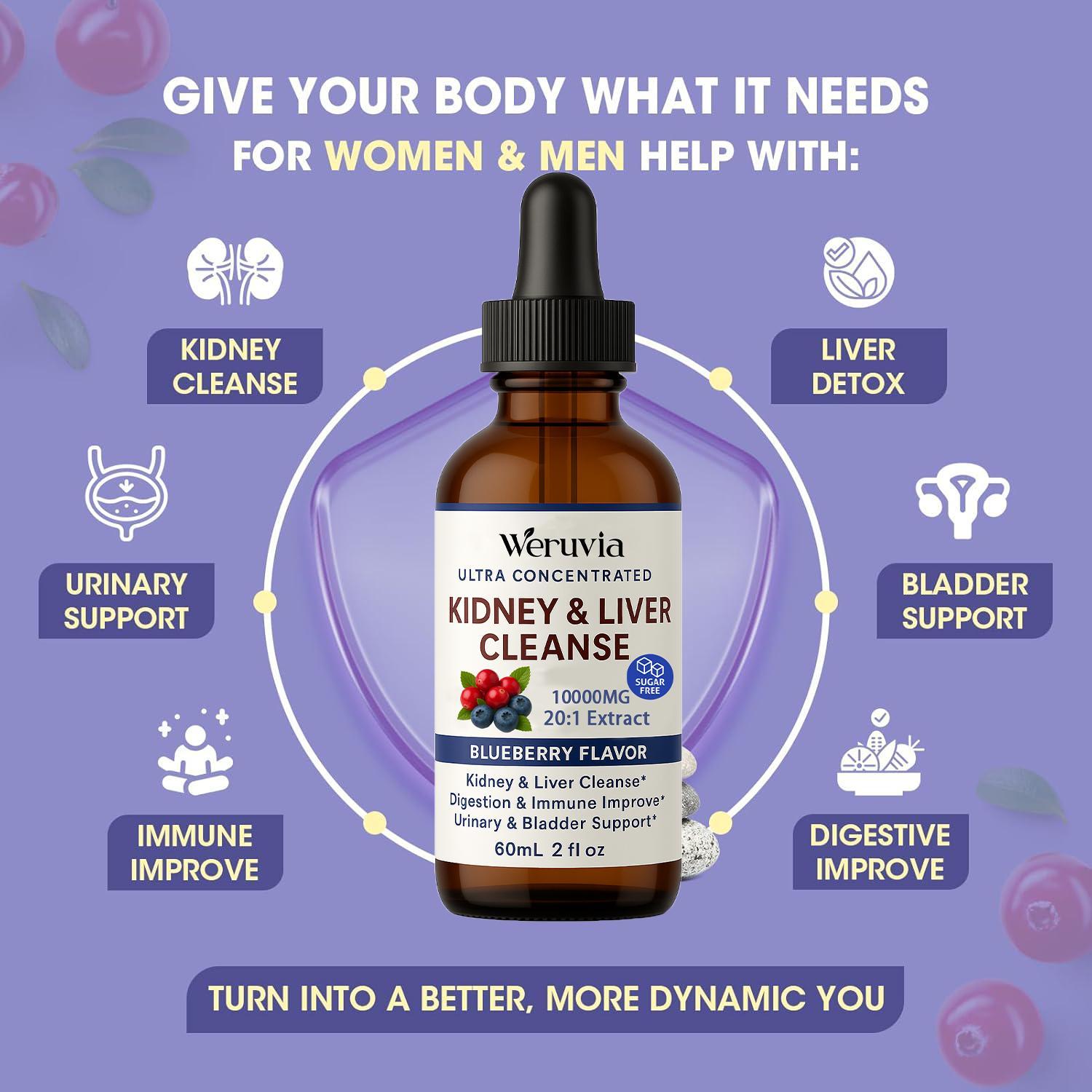 27-in-1 Kidney Cleanse Detox Repair Drops - 20:1 Cranberry Extract and Urinary Tract & Liver Cleanse - Vegan Kidney Support Supplement - Alcohol Free, Non-GMO (2 oz Pack)