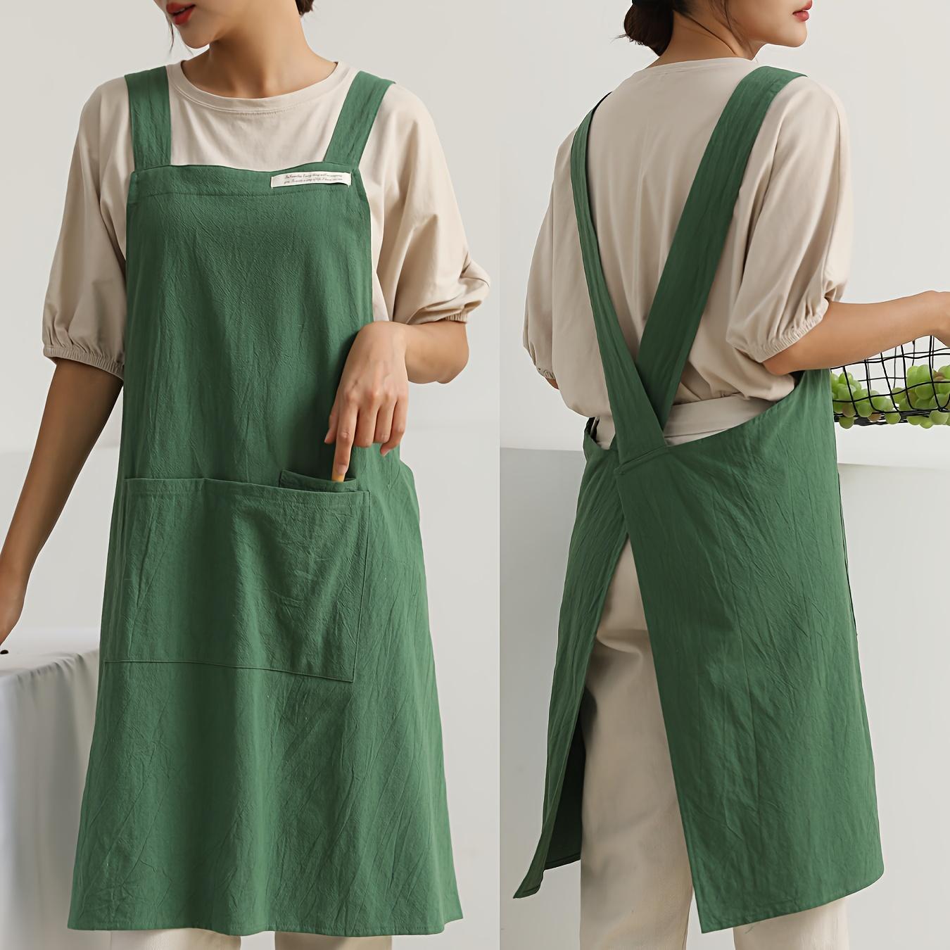 A Single Piece of Apron with Pockets, Featuring Cross-Back Straps, Suitable for Chefs, Gardening, Cooking, Baking, Florists, Painting, Baristas, And As Workwear