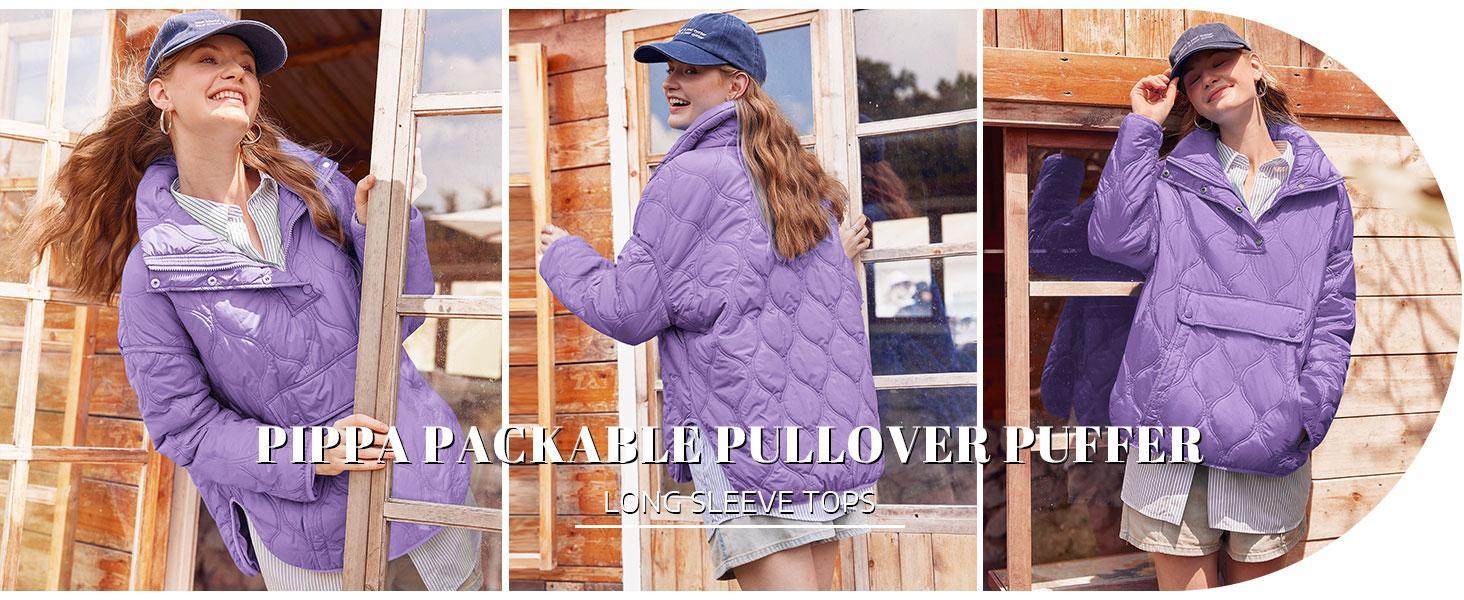 Imily Bela Womens Puffer Jackets Pullover Quilted Lightweight Jacket Long Sleeve Half Zip Up Coat with Pocket S-2X