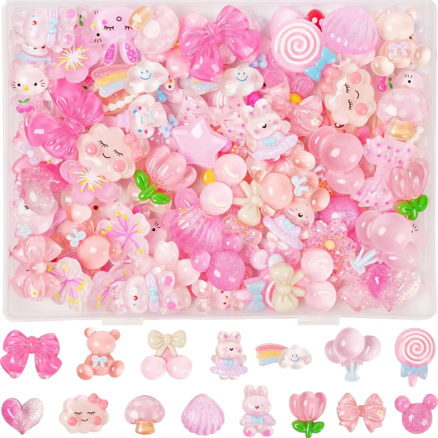 Pink Resin Charms Bulk Pack - 70 Pcs Mixed Shapes Cute Accessories for Slime Play, Craft Embellishments & Decor Ornaments