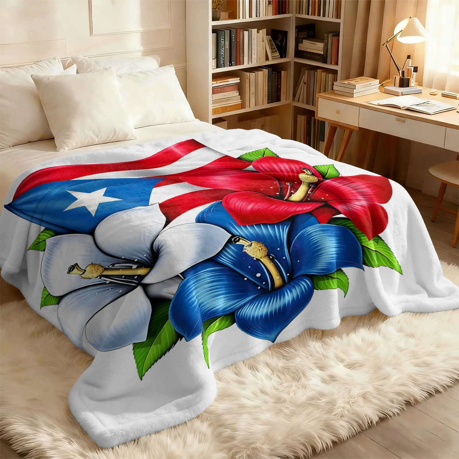 Polynesian Flag Hibiscus Flannel Decorative Blanket, Soft and Comfortable Sofa Bed Throw, Home Decor for Indoor and Outdoor Use, Modern Style