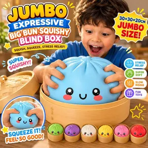 Mysecret Expressive Jumbo 10.6 Inch Dumpling Squishy Mystery Blind Pack, Flexible Soft TPR Bun Fidget Toy to Soothe Daily Anxiety, Random Pattern Surprise Unboxing Set, Minimalist Tabletop Ornament Portable Calming Decor Novelty Collector Gift