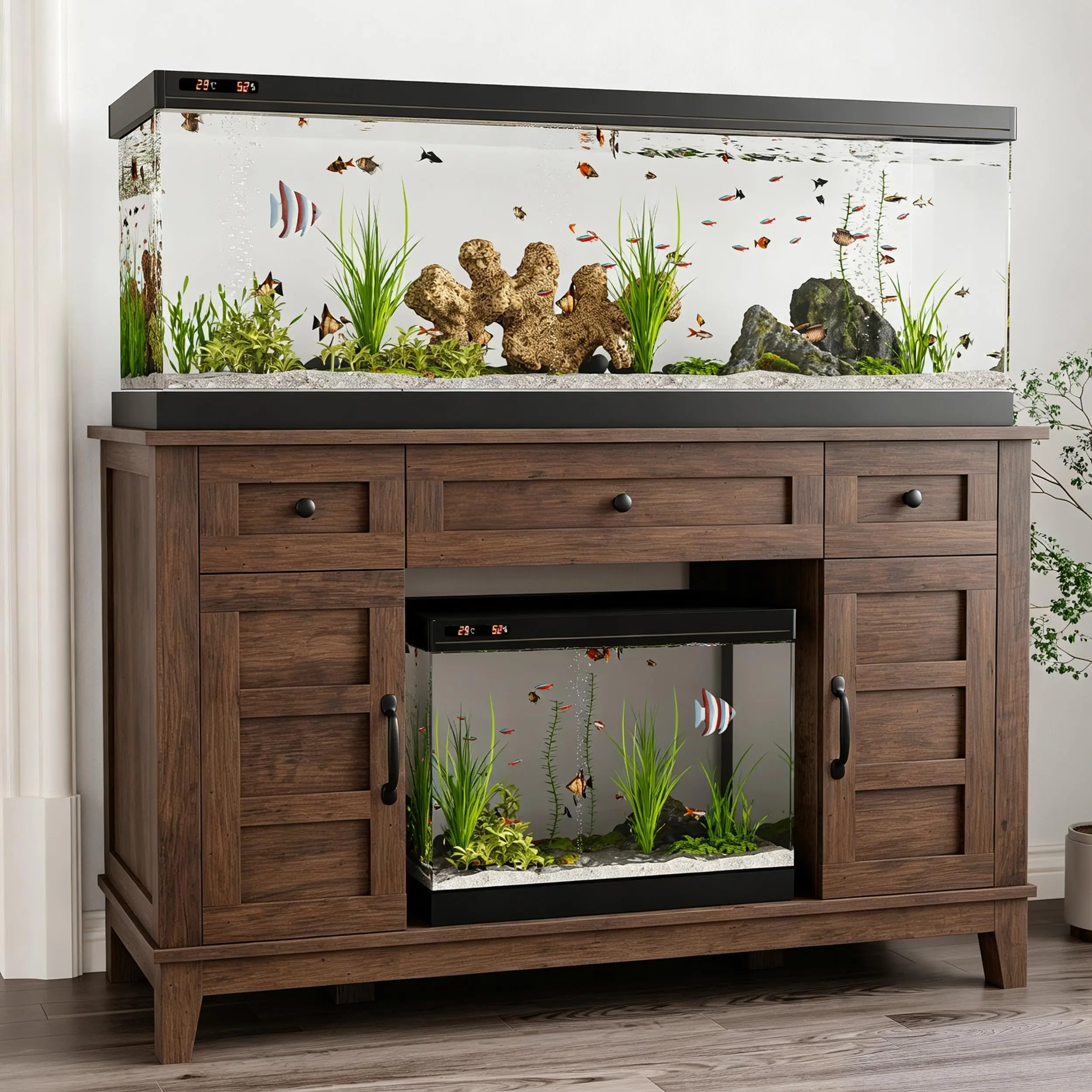 Heavy Duty 55-Gal Aquarium Stand with Power Outlets, 3 Drawers, Fish Tank Cabinet for 30-55 Gal Aquariums