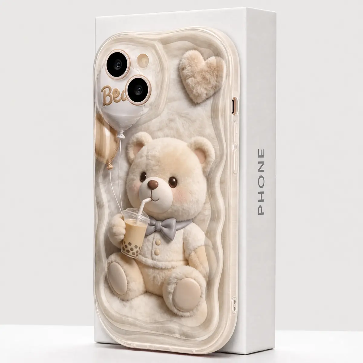 Phone Case: Cute Cartoon Bear Drinking Milk Tea Printed Phone Case, 2D Flat Design Value Phone Case, Drop-Proof and Scratch-Resistant, Suitable for iPhone 17, 16, 15, 14, 13, 12, 11, Pro, Pro Max, and Plus Series Soft Protective Cover su,Spooky,Late,Night