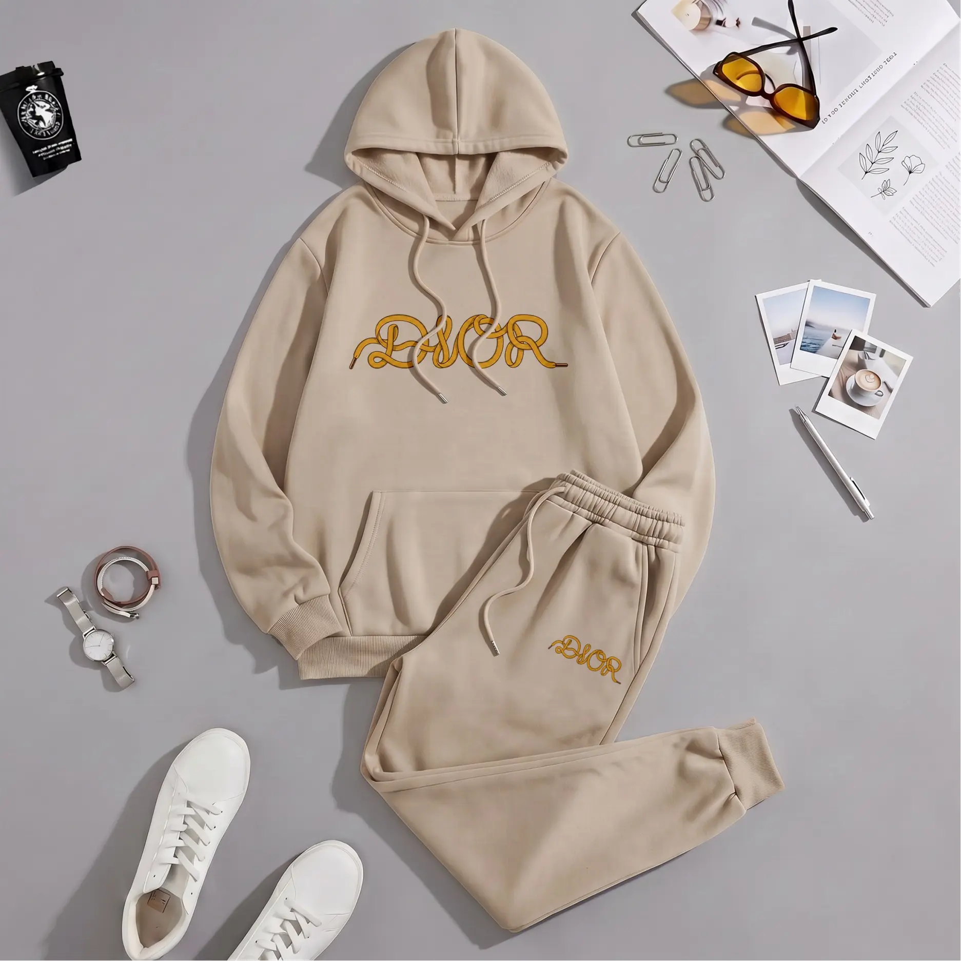 Men's Artistic Letter Graphic Hoodie and Sweatpants Set, Casual Hip-Hop Long Sleeve Pullover & Drawstring Jogger Pants, Fall Winter Tracksuit for Daily Wear, Travel, Lounge, Indoor Outdoor and Streetwear