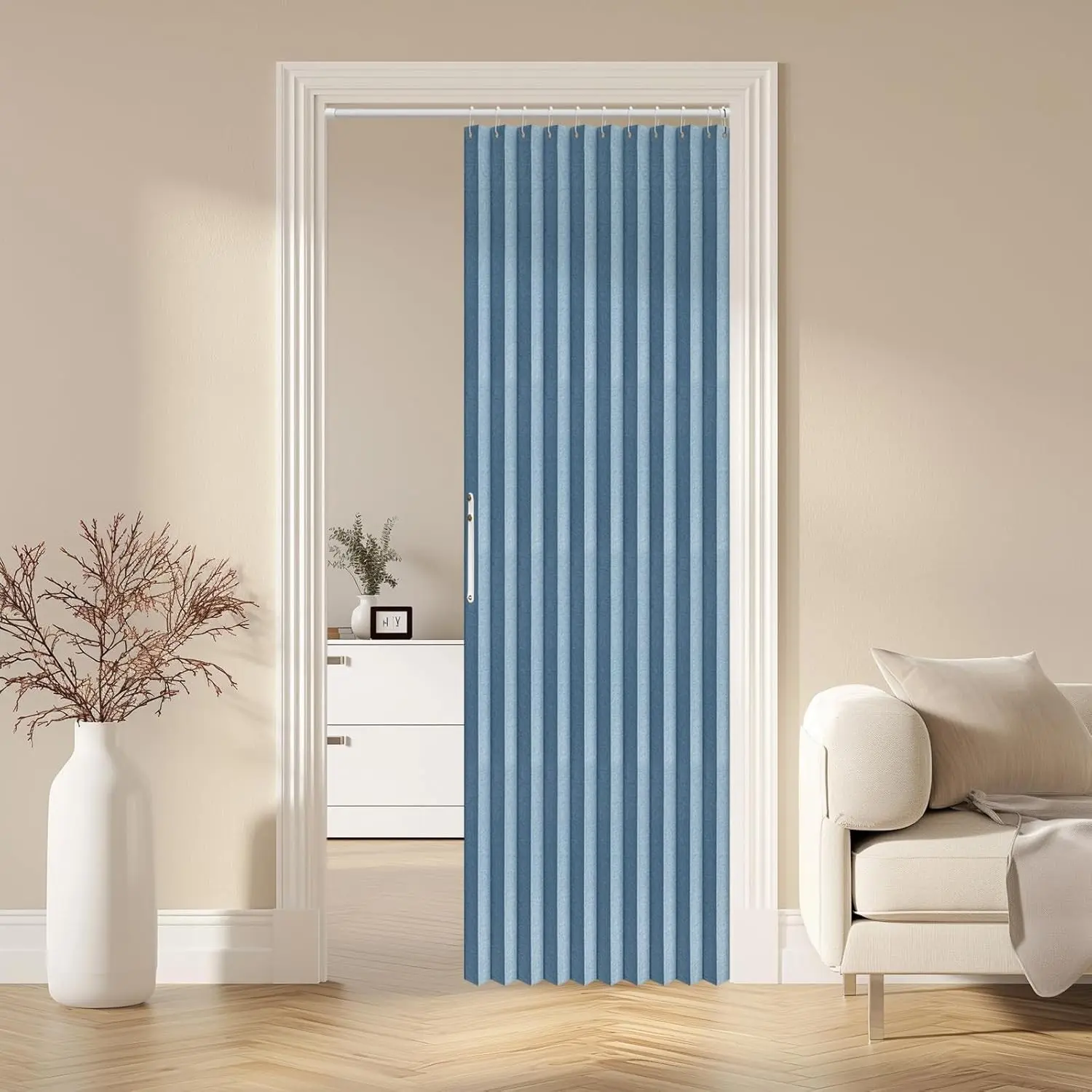 AJAZZ Magnetic Blackout Accordion Door Curtain, Invisible Interior Privacy Curtain for Closet, Bedroom, Living Room Doorway, Blue 42" W x 78" L 1 Panel