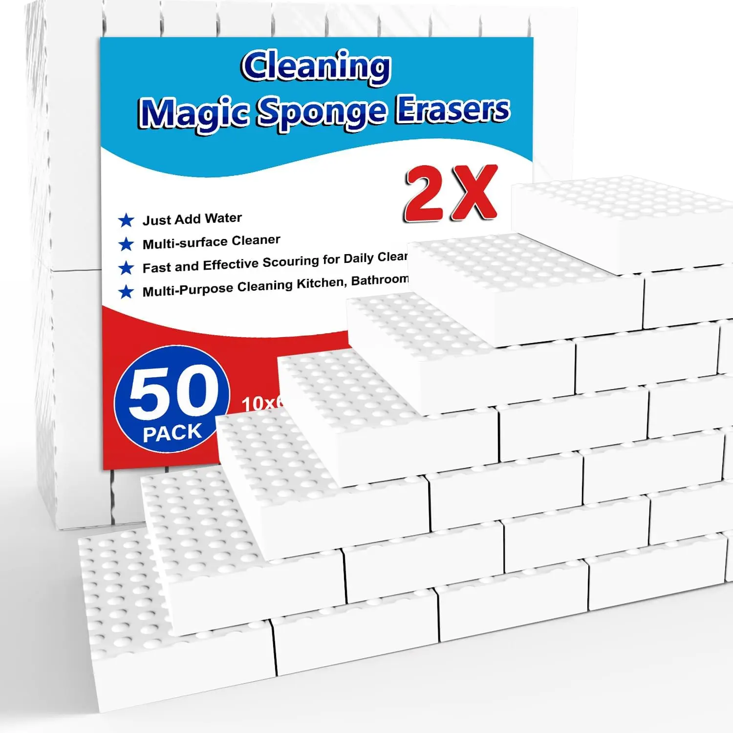 Magic Cleaning Erasers, Kitchen Sponge 10 Pack 2X Density Melamine Sponge  Pads, Multi-Functional  Cleaning Supplies Cleaner for Kitchen, Bathroom, Shower, Window, Wall Cleaner