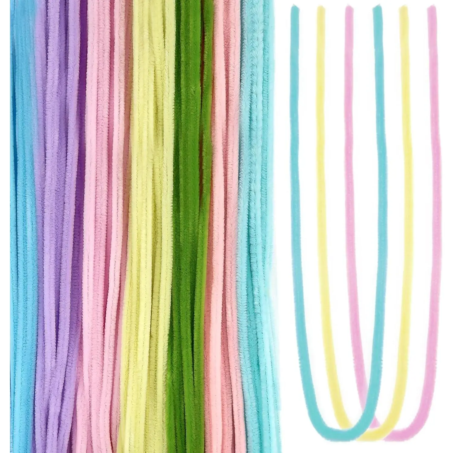 100-Count Long Size 24in Multicolour Thick Chenille Stems, Overlength Fuzzy Craft Pipe Cleaners for DIY Crafting, Bouquet Decorations Supplies