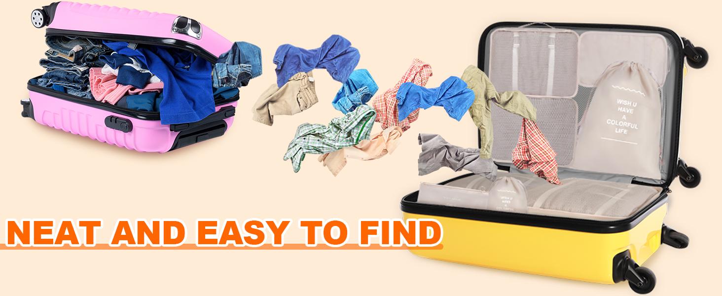 8 Set Packing Cubes for Suitcases, Travel Luggage Packing Organizers with Laundry Bag, Compression Storage Shoe Bag, Clothing Underwear Bag, for Man & Women