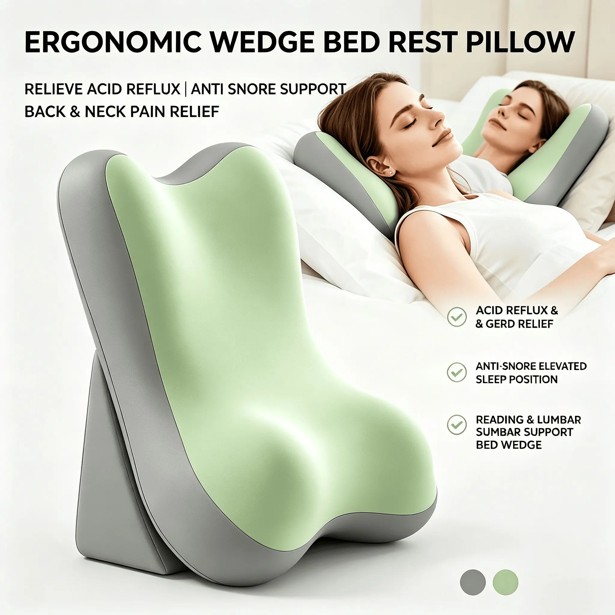 Ergonomic memory foam reading pillow, suitable for bed use - adjustable back support pillow with lumbar and neck support, wedge-shaped pillow, suitable for reading, gaming, watching TV and relaxing.