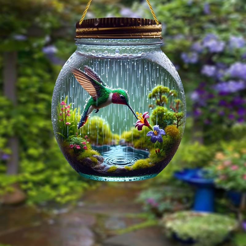 2D Colorful Hummingbird Mason Jar Suncatcher - Stained Glass Effect for Windows, Garden & Gifts