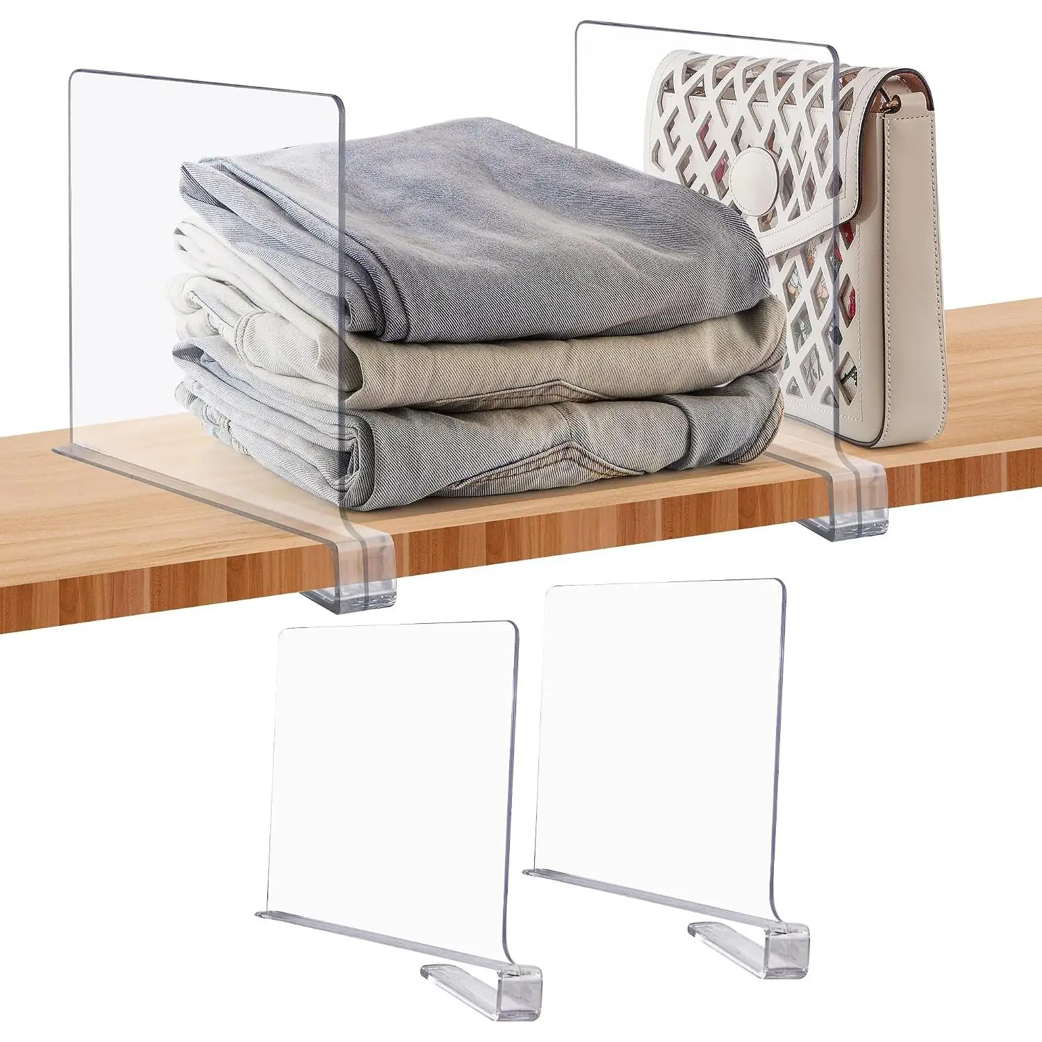 2 Pack  Clear Shelf Dividers for Closets Organizer and Storage Adjustable Vertical  Shelf Closet Separators for Clothes,Book,Bags in Bedroom and Kitchen